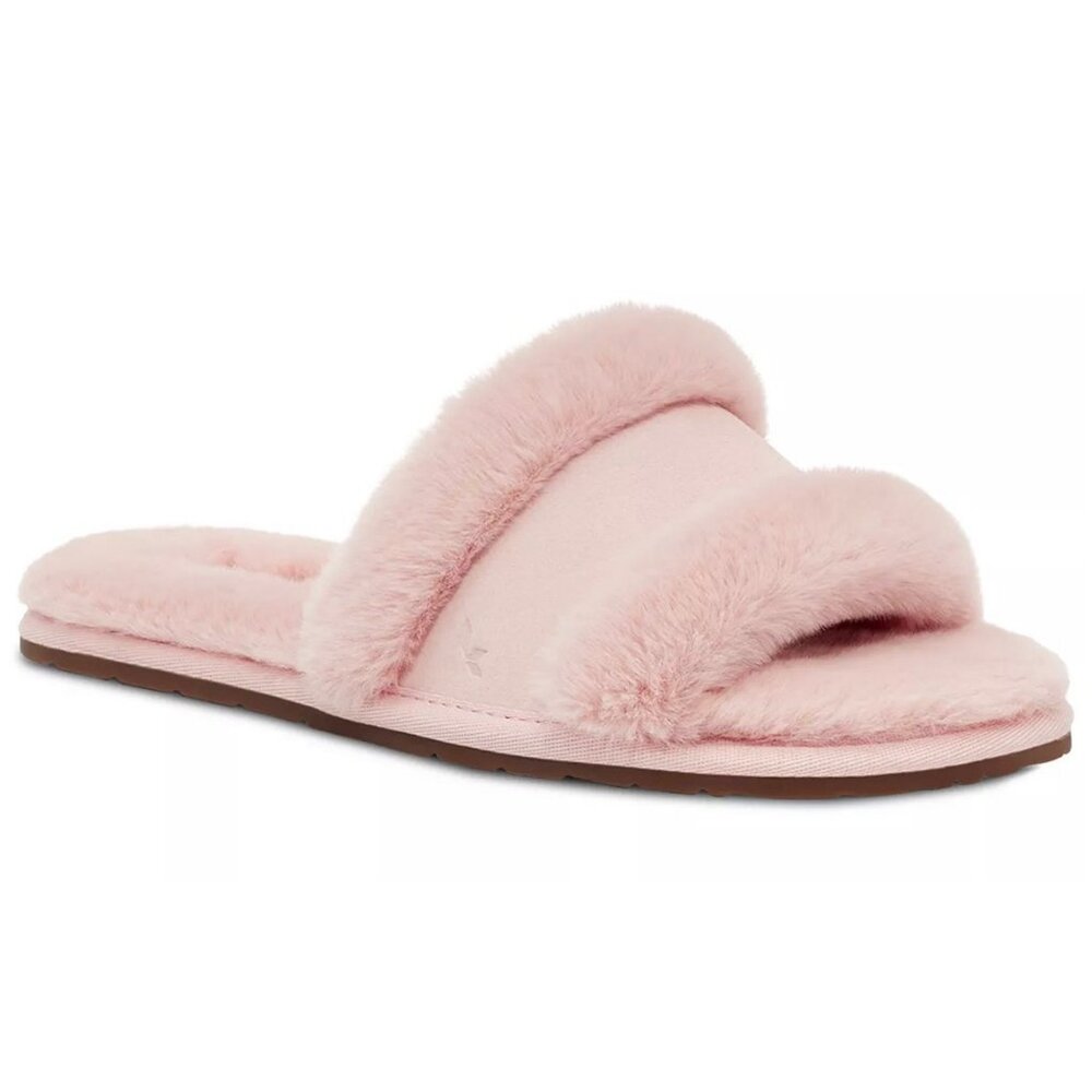 KOOLABURRA BY UGG Women's Milo Peep-Toe Slip On Fur Sandals Peach Whip Pink 6